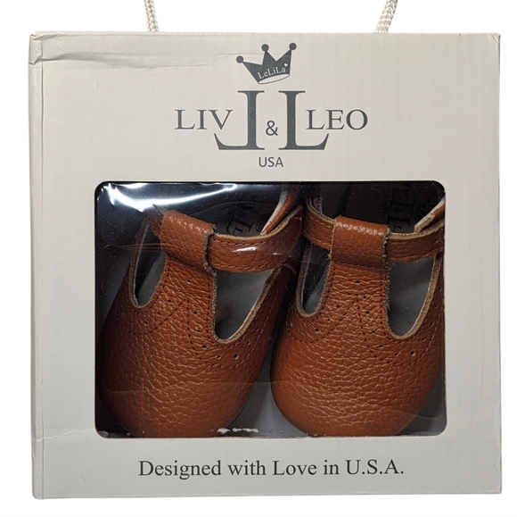 Liv & Leo T-Bars Oxford Dress Shoes Baby Girls First Walker Tan Leather 6m - 12m - Picture 4 of 10